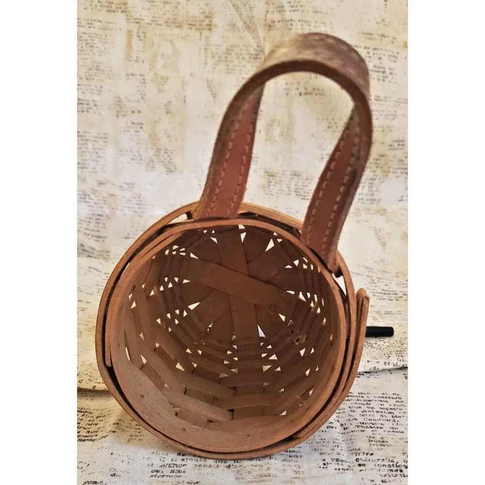 Cottagecore Small Hanging Longaberger Basket with Leather Handle - Signed 2003